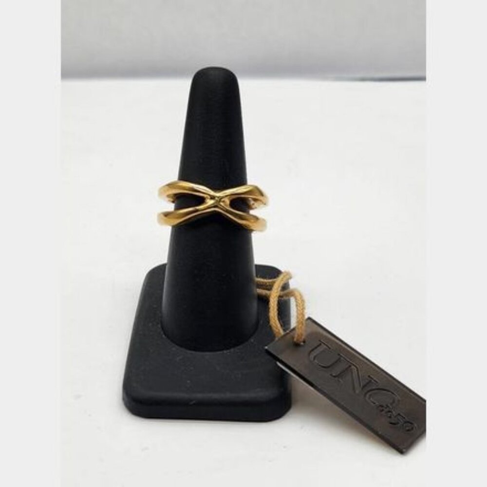 UNOde50  Gold Plated Open Crossed Twist Ring NWT $155 sz 7